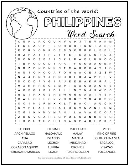 Philippines Printable Word Search Puzzle Philippines Printable Word Search Puzzle