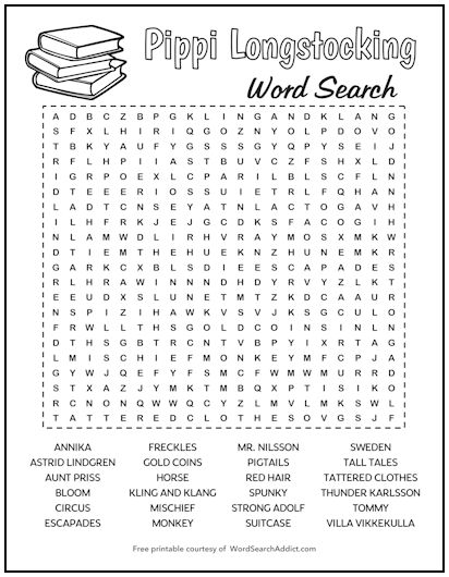 Pippi Longstocking Printable Word Search
