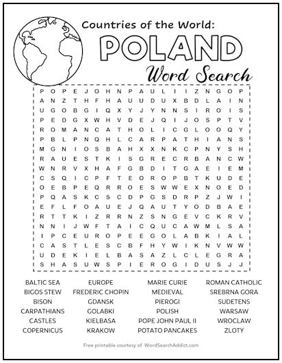 Poland Printable Word Search Puzzle