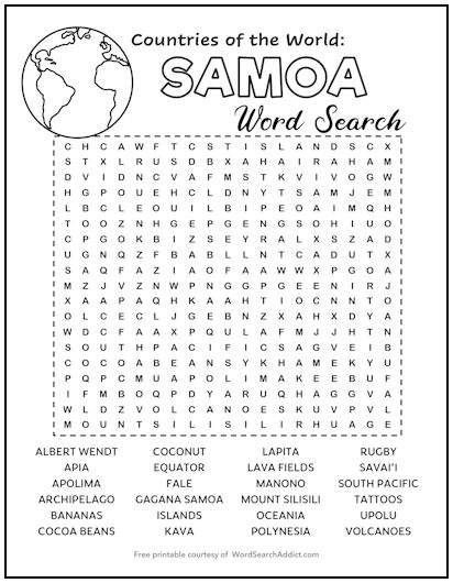 Samoa Printable Word Search Puzzle