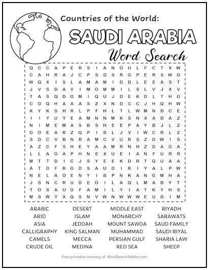 Saudi Arabia Printable Word Search Puzzle Saudi Arabia Printable Word Search Puzzle