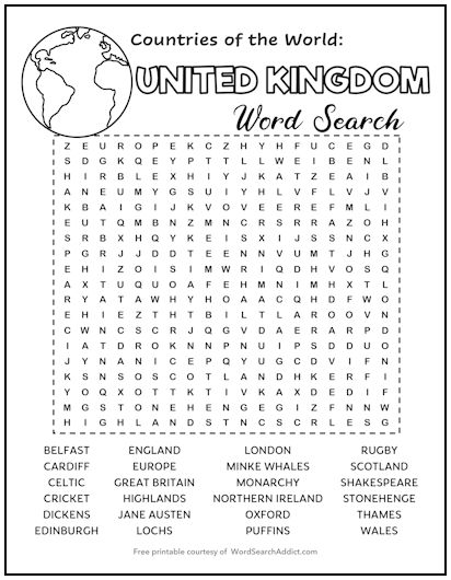 United Kingdom Printable Word Search Puzzle