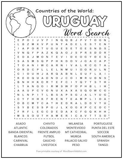 Uruguay Printable Word Search Puzzle