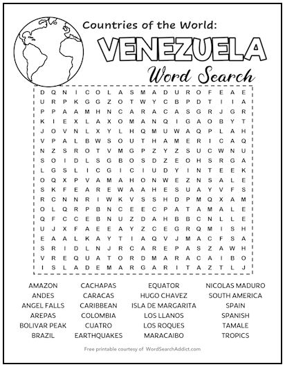 Venezuela Printable Word Search Puzzle
