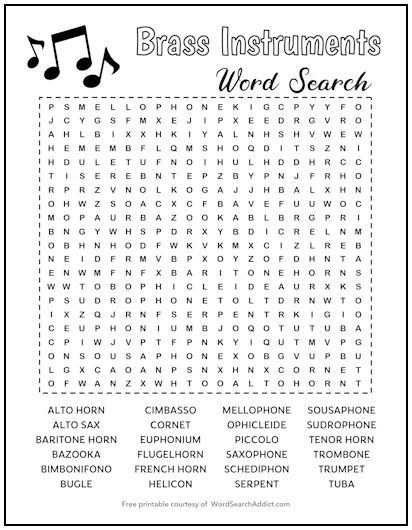 Brass Instruments Printable Word Search