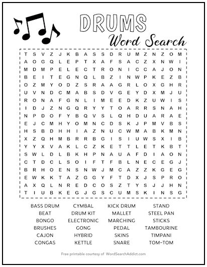 Drums Printable Word Search