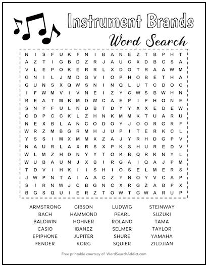 Instrument Brands Printable Word Search