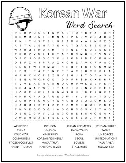 Korean War Printable Word Search