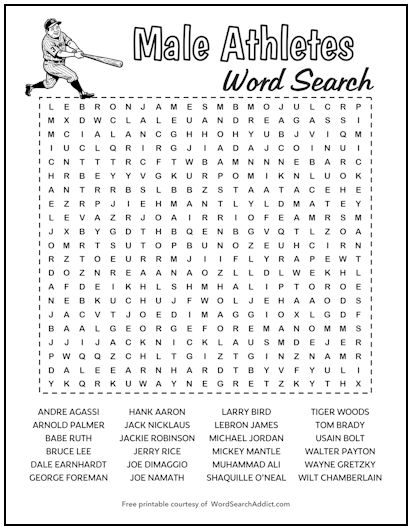 Male Athletes Printable Word Search Male Athletes Printable Word Search