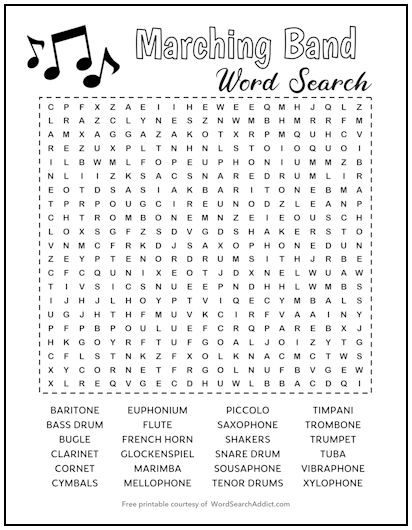 Marching Band Printable Word Search