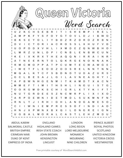 Queen Victoria Printable Word Search