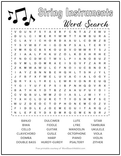 String Instruments Printable Word Search