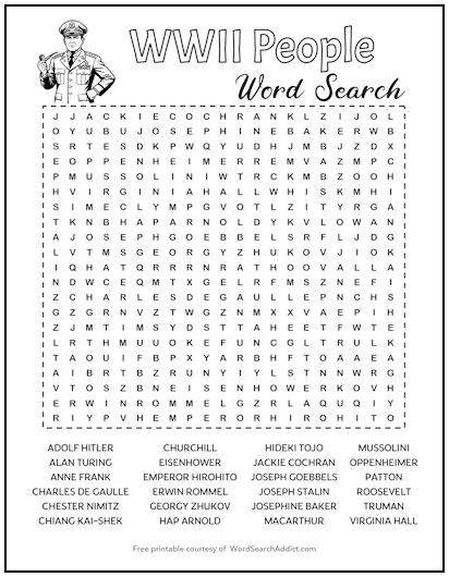 WWII People Printable Word Search