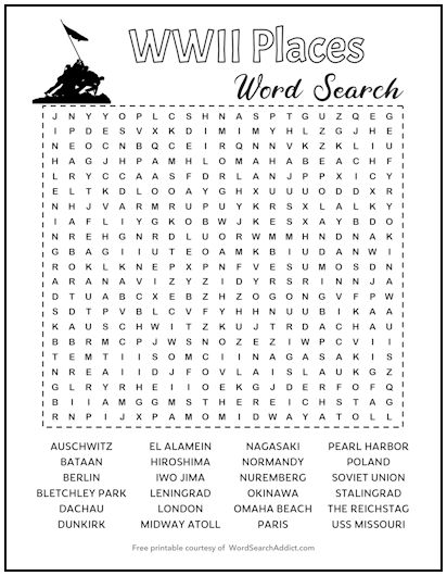 WWII Places Printable Word Search