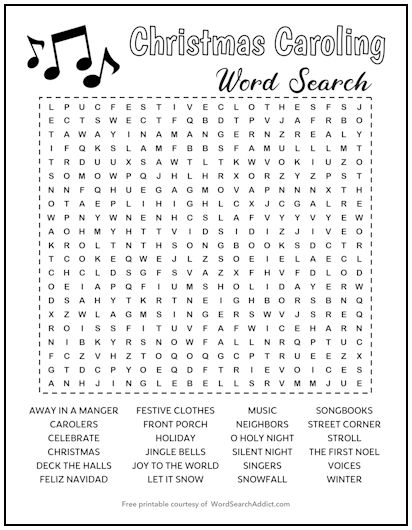 Christmas Caroling Printable Word Search